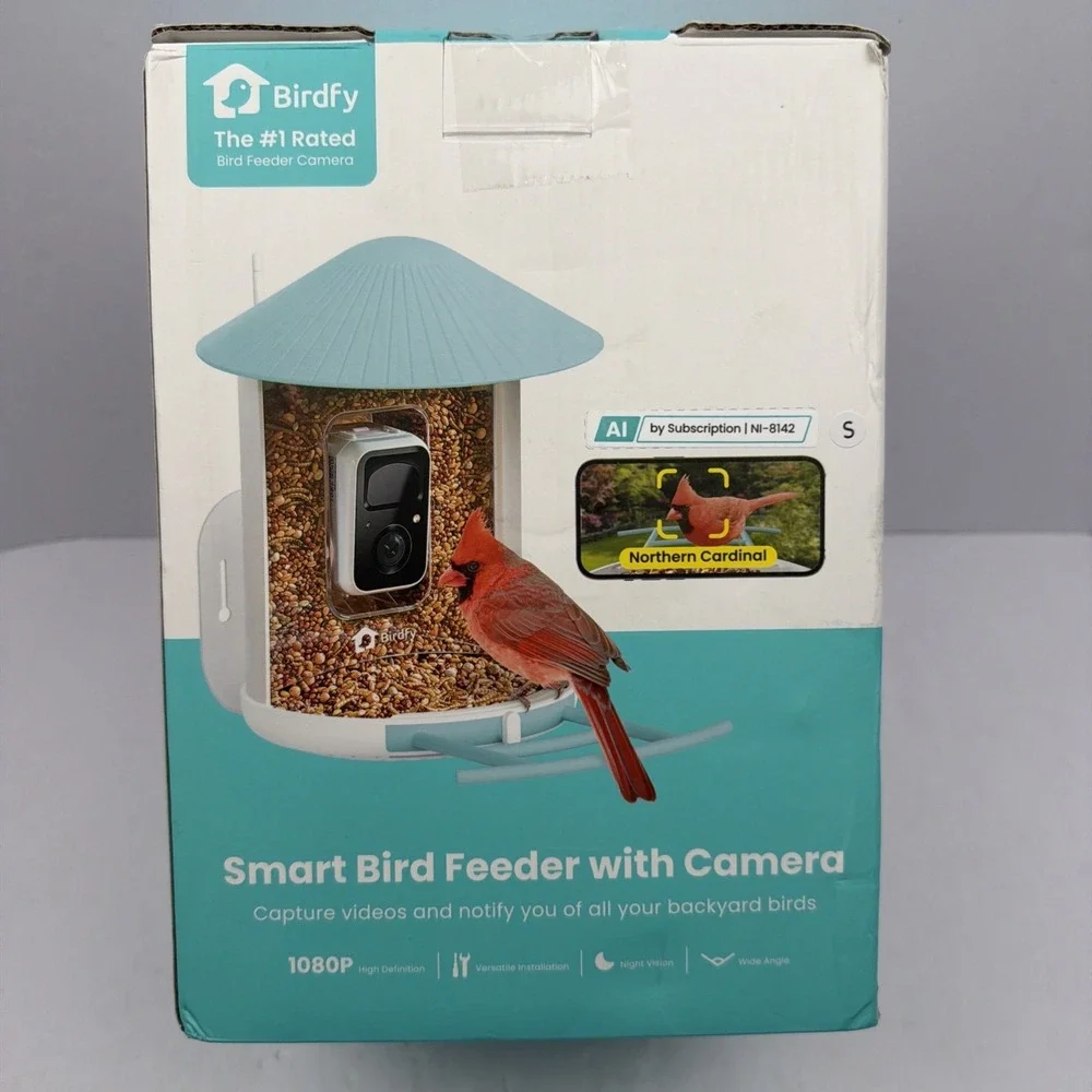 Birdfy Smart Bird Feeder 1080P Camera, AI Recognition, Wi-Fi, Night Vision, Blue